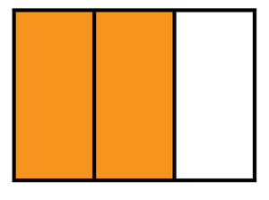 Three rectangles with two shaded in